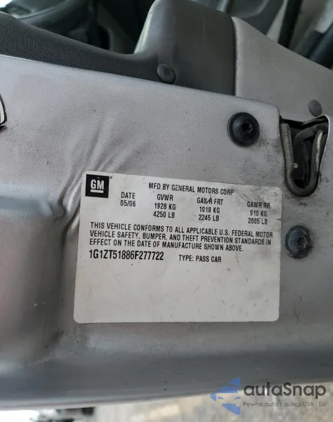 2006 Chevrolet Malibu Lt z USA, uszkodzony, nr VIN 1G1ZT51886F277722